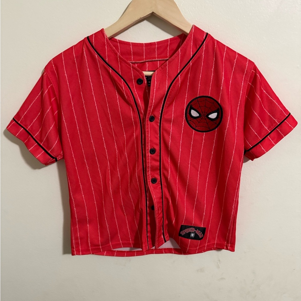 Spiderman Red Pinstripe Kids Button Down Shirt
